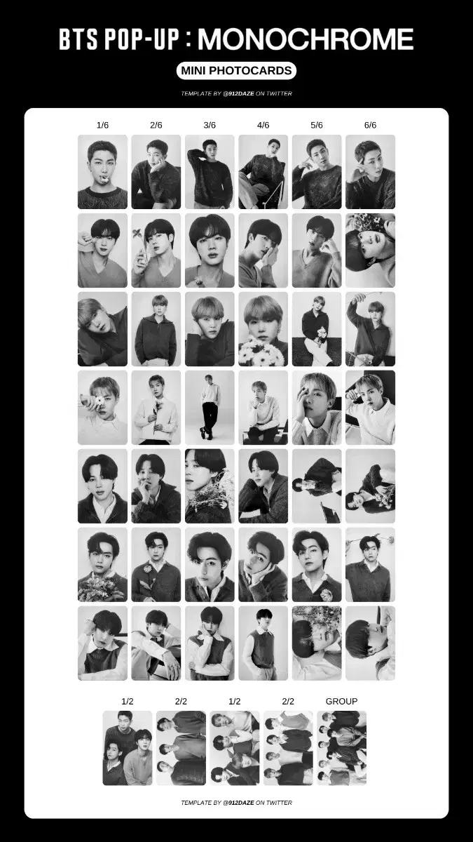 방탄 팝업 모노크롬 미니포카 47장 일괄 드볼 BTS Monochrome